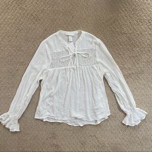 NWT H&M White Long Sleeve Flowy Blouse Tunic Sz4